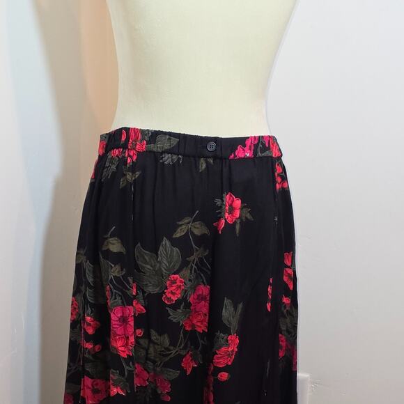 Vintage Koret Dark Floral MIDI Skirt Size 18 XL Roses Black Red Dark Romantic - Picture 6 of 7